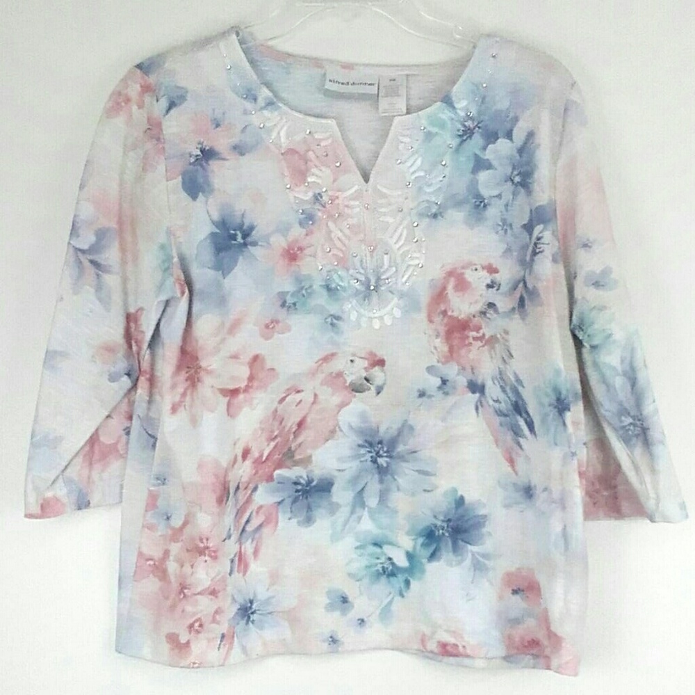Alfred Dunner Parrot 3/4 Sleeve Top Medium Petite